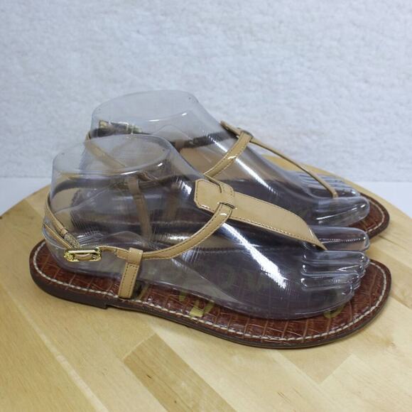 Sam Edelman Sandal Gigi T Strap Flat Womens 7.5 Beige Buckle Summer Vacation - Picture 1 of 9